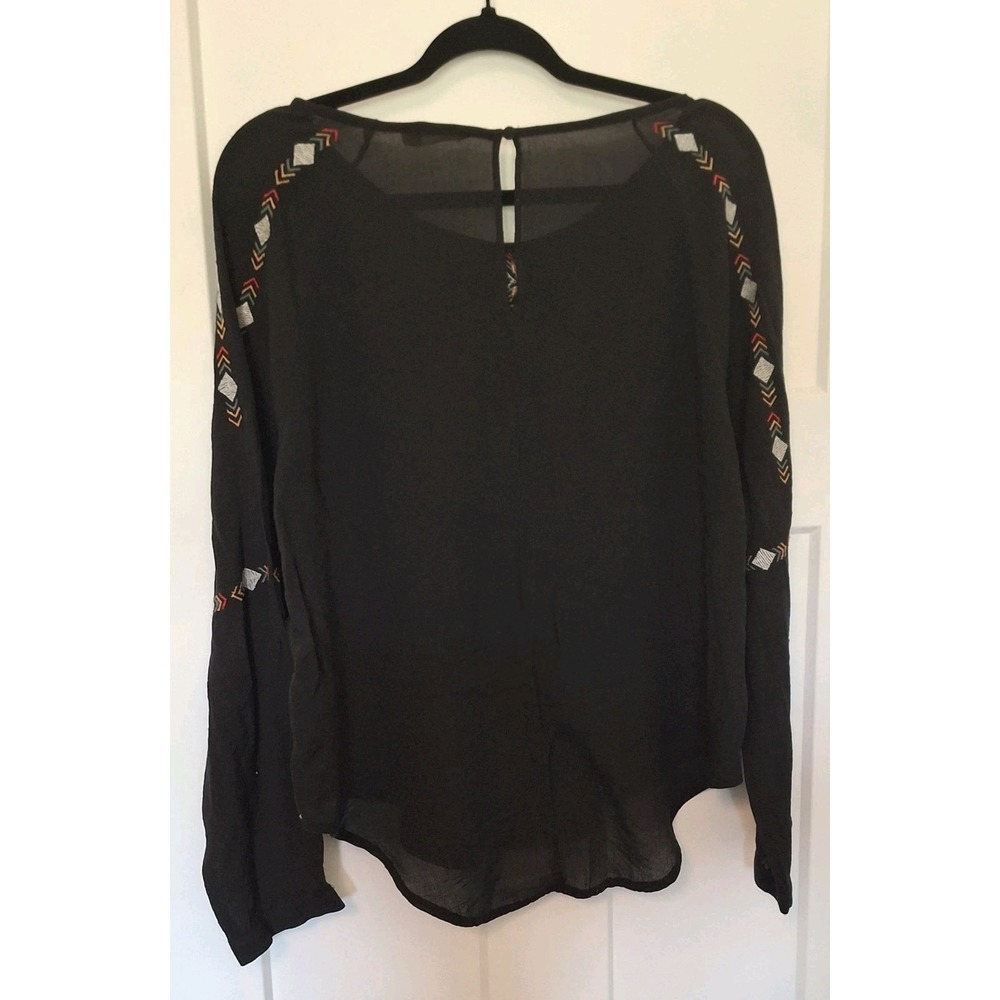 Lush Embroidered Boho Blouse Womens L Black Southwestern Long Sleeve Top - Picture 3 of 12